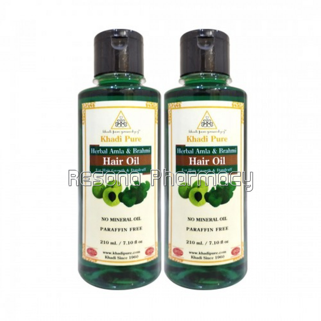 Khadi Pure Herbal Amla and Brahmi Hair Oil   Mineral Oil and Paraffin Free   210Ml (Set Of 2)