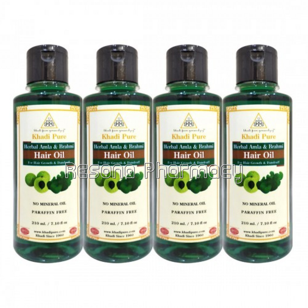 Khadi Pure Herbal Amla and Brahmi Hair Oil   Mineral Oil and Paraffin Free   210Ml (Set Of 4)
