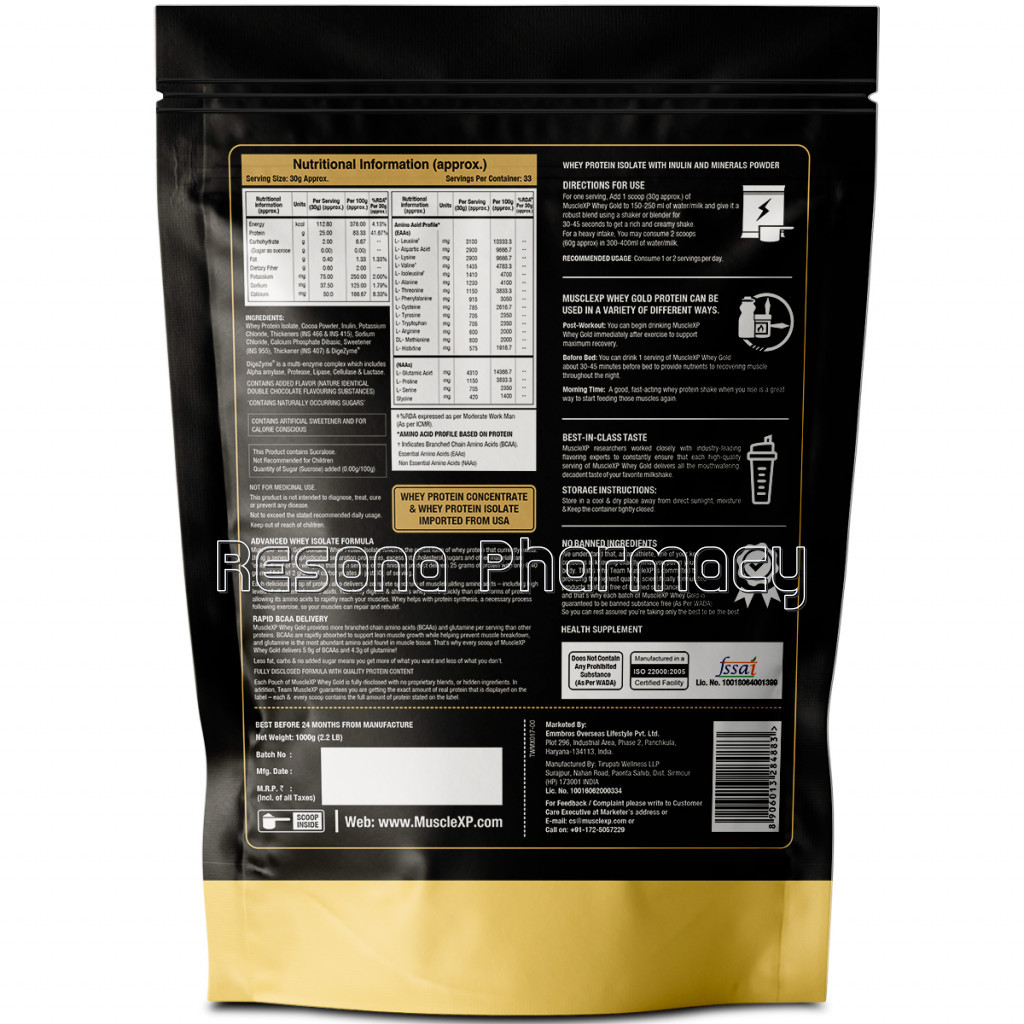Whey Gold Protein With Digestive Enzymes, Double Chocolate, 1Kg (Pouch)