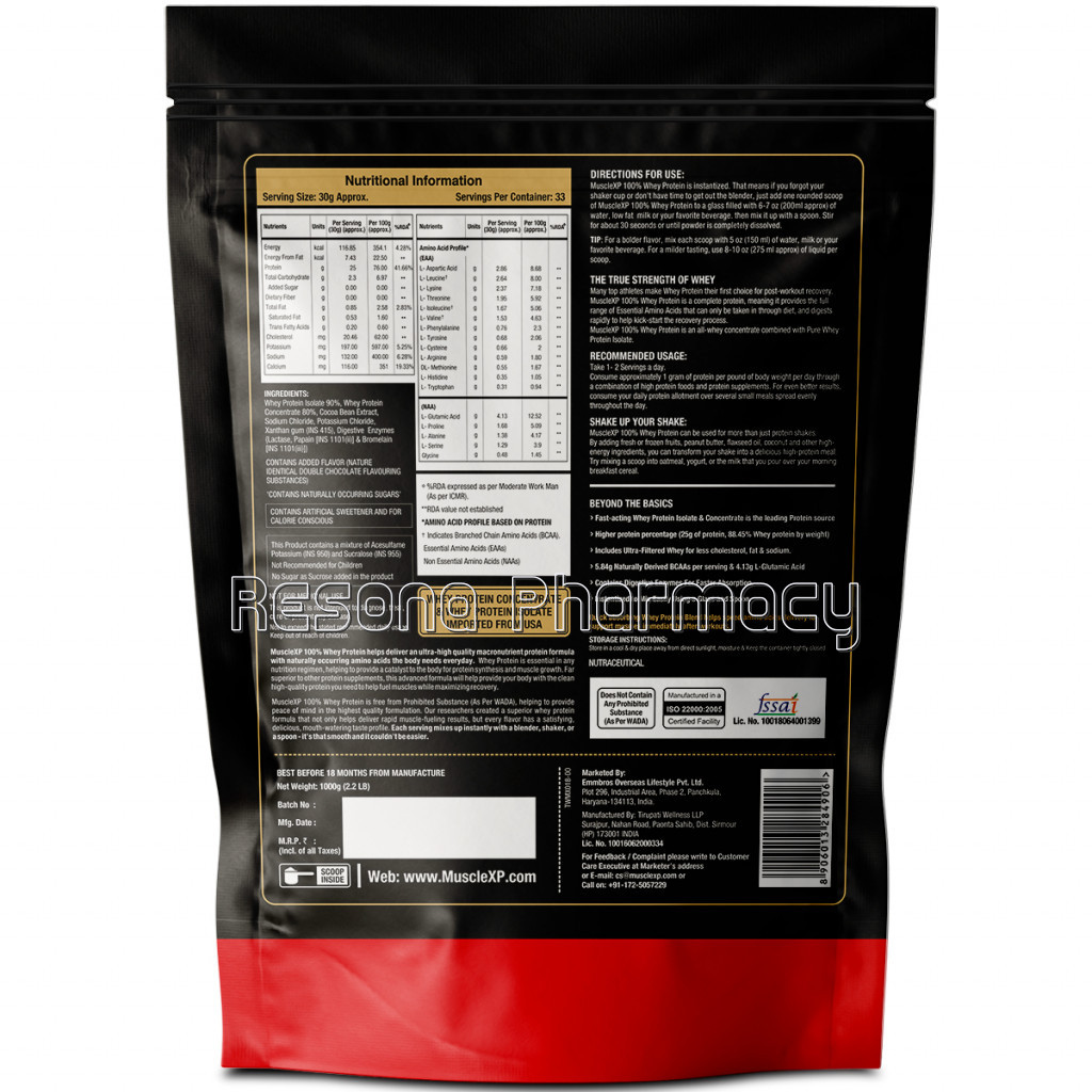100% Whey Protein With Digestive Enzyme, Double Chocolate – 1Kg (Pouch)
