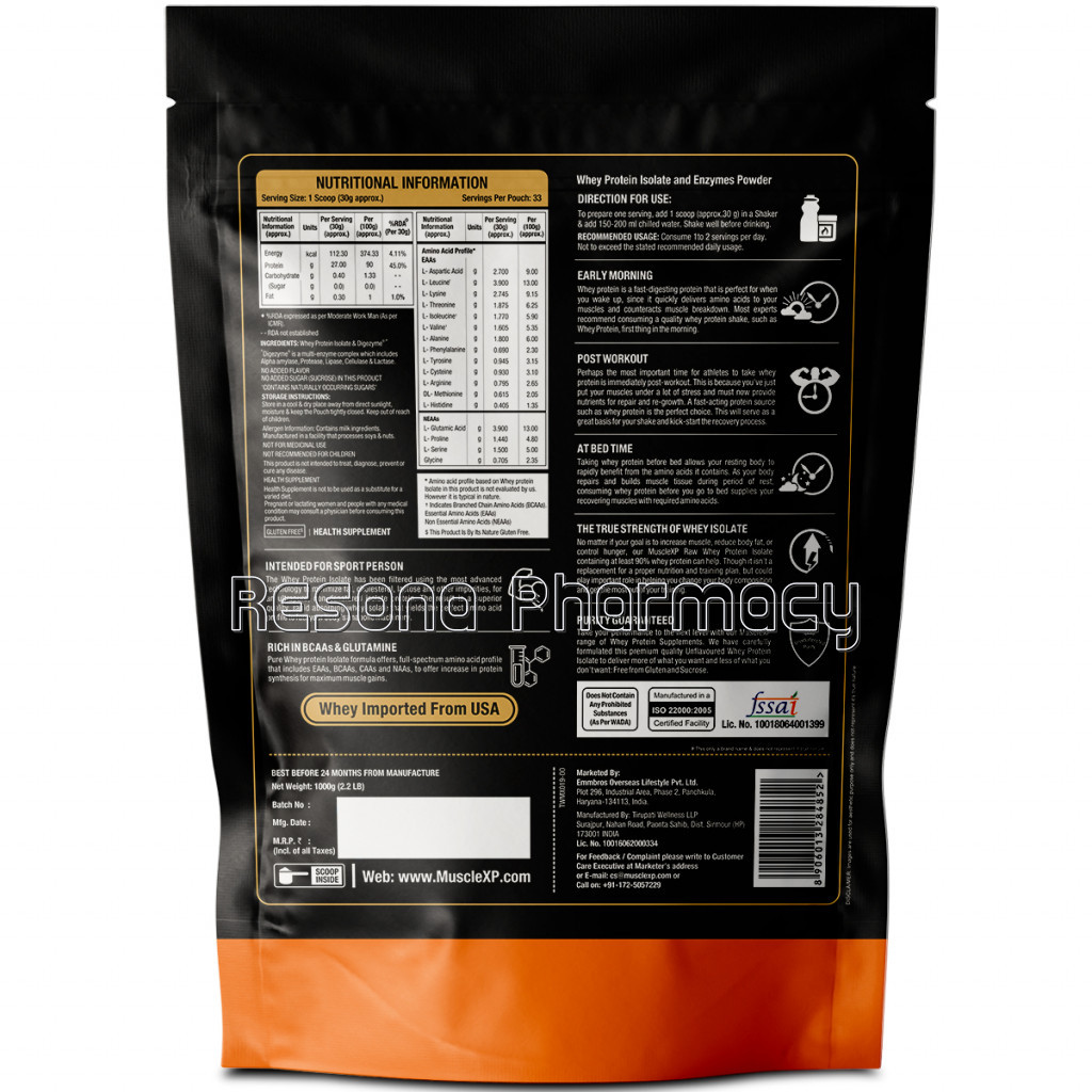 Original Whey Isolate Protein 90% With Digestive Enzyme, 1Kg (Pouch)