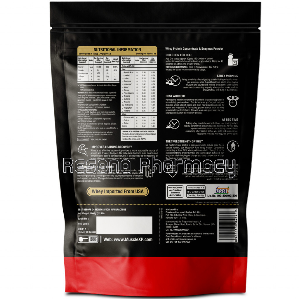 Original Raw Whey Protein With Digestive Enzymes, Unflavoured, 1Kg (Pouch)