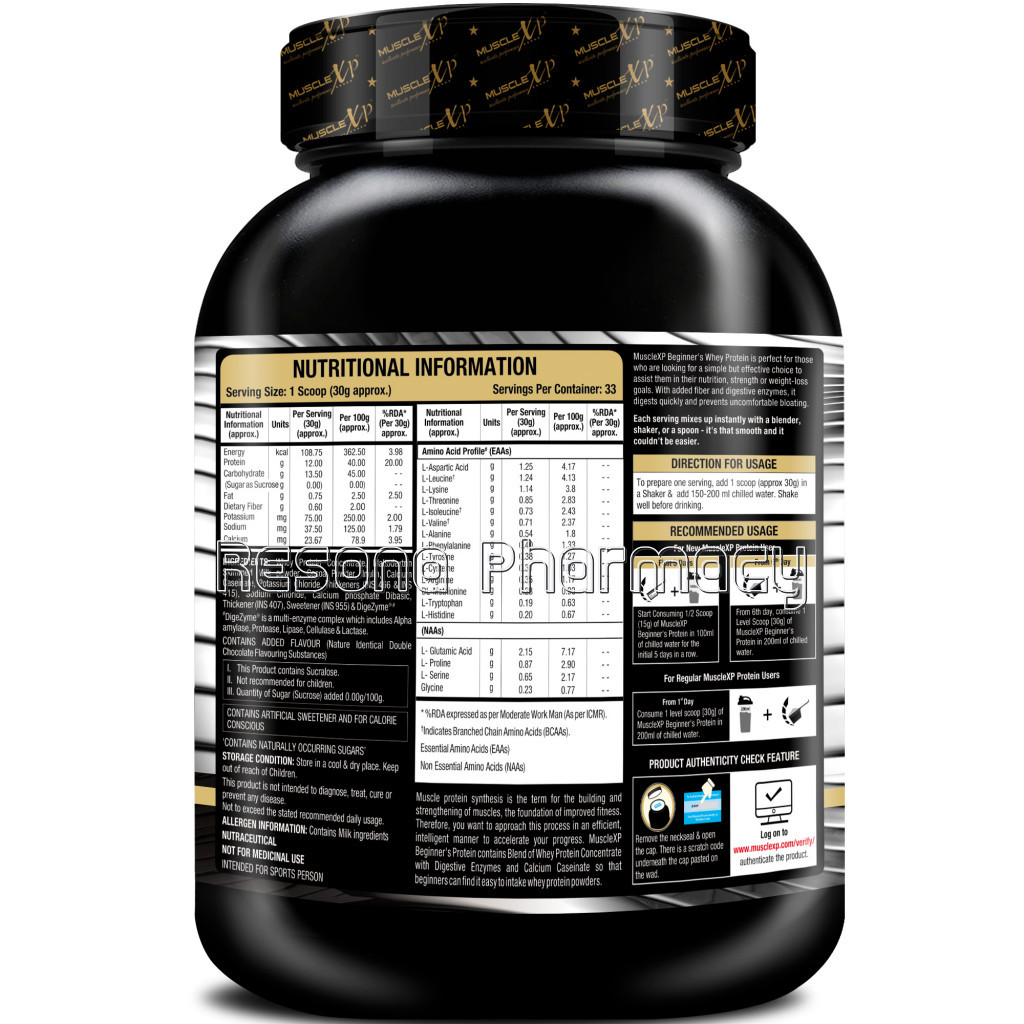 Beginner’S Protein With Digestive Enzymes (With Whey Protein), Double Chocolate, 1Kg (2.2Lb)