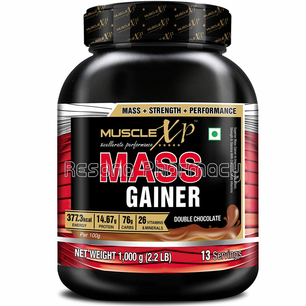 Mass Gainer – With 26 Vitamins and Minerals, Digestive Enzymes, Double Chocolate, 1Kg (2.2 Lb)