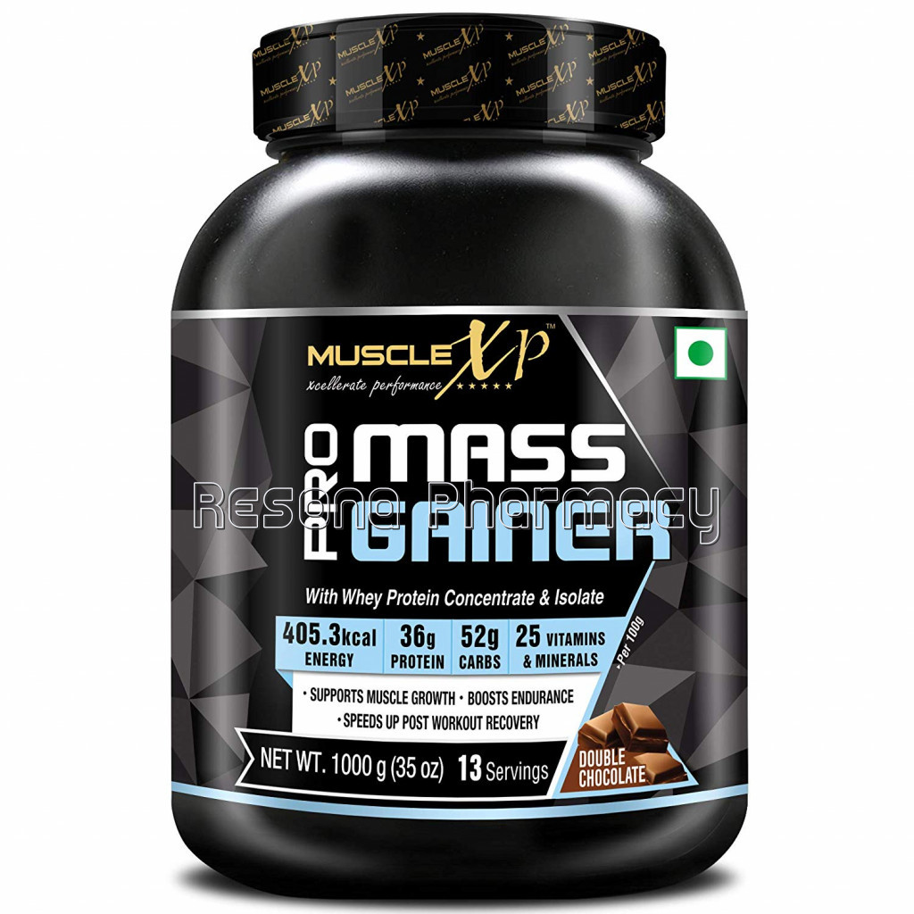 Pro Mass Gainer – With Whey Protein, Whey Isolate, 25 Vitamins and Minerals, Double Chocolate, 1Kg (2.2 Lb)