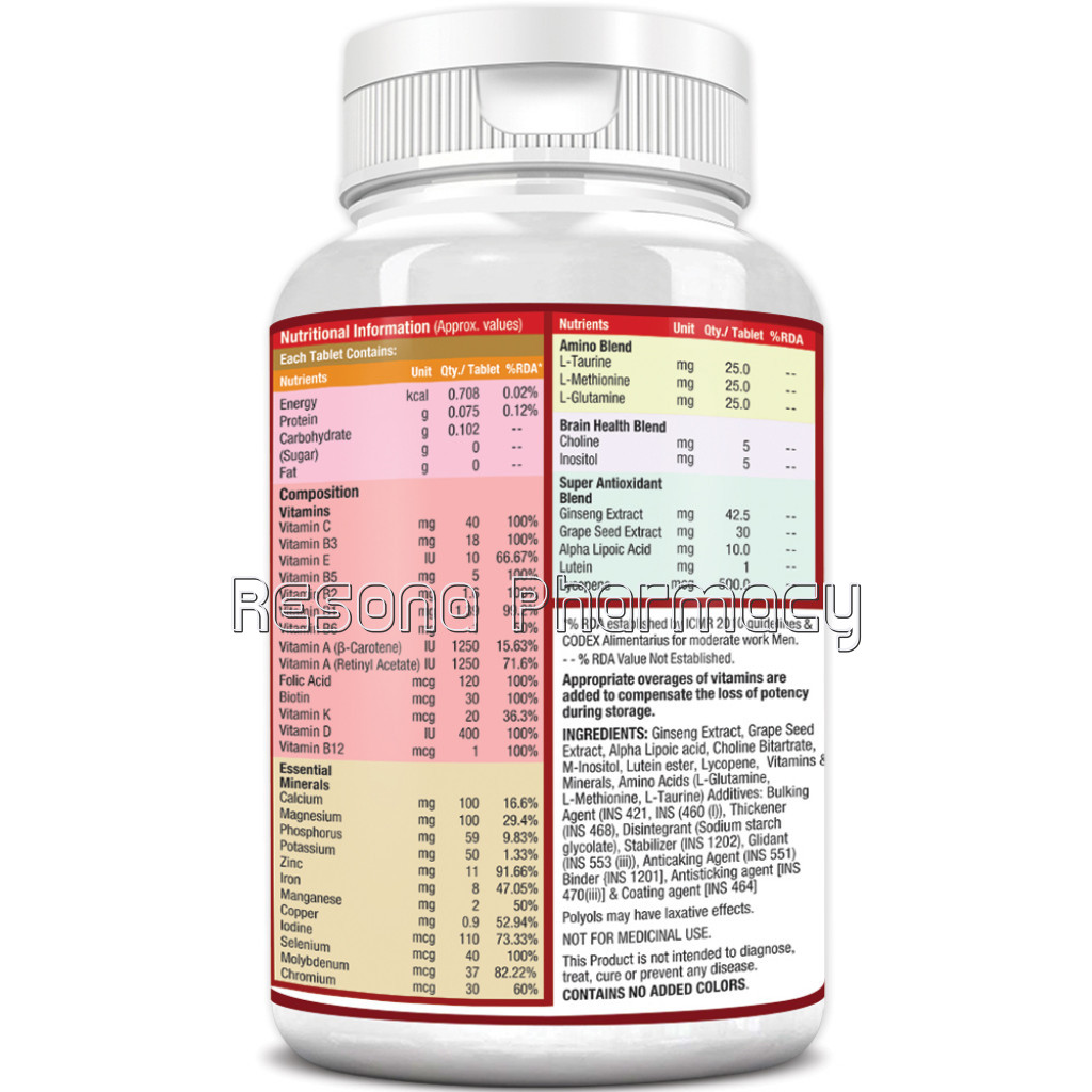 Daily Vital Multivitamin (With 25 Vitamins and Minerals, 5 Super Antioxidants, Ginseng), 60 Tablets