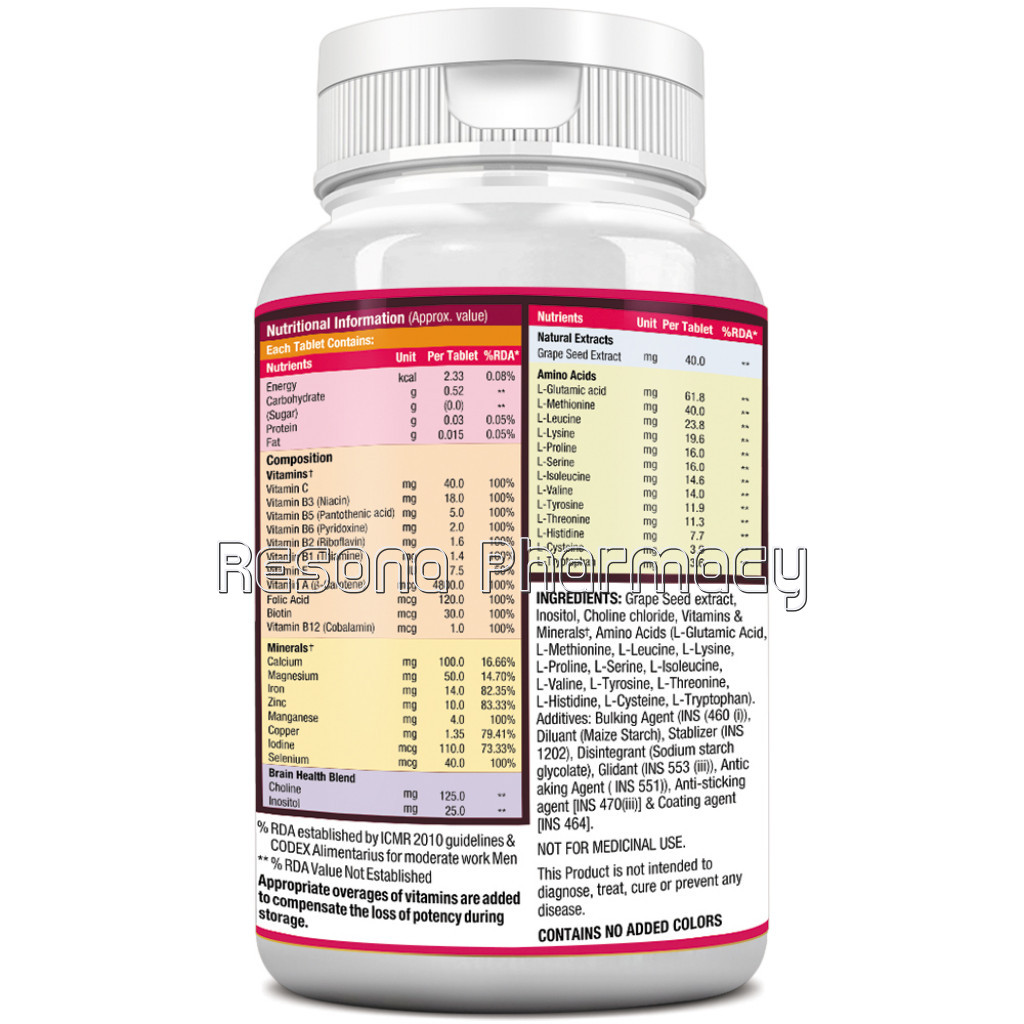 Biotin Hair, Skin and Nails Complete Multivitamin With Amino Acids (36 Nutrients), 60 Tablets