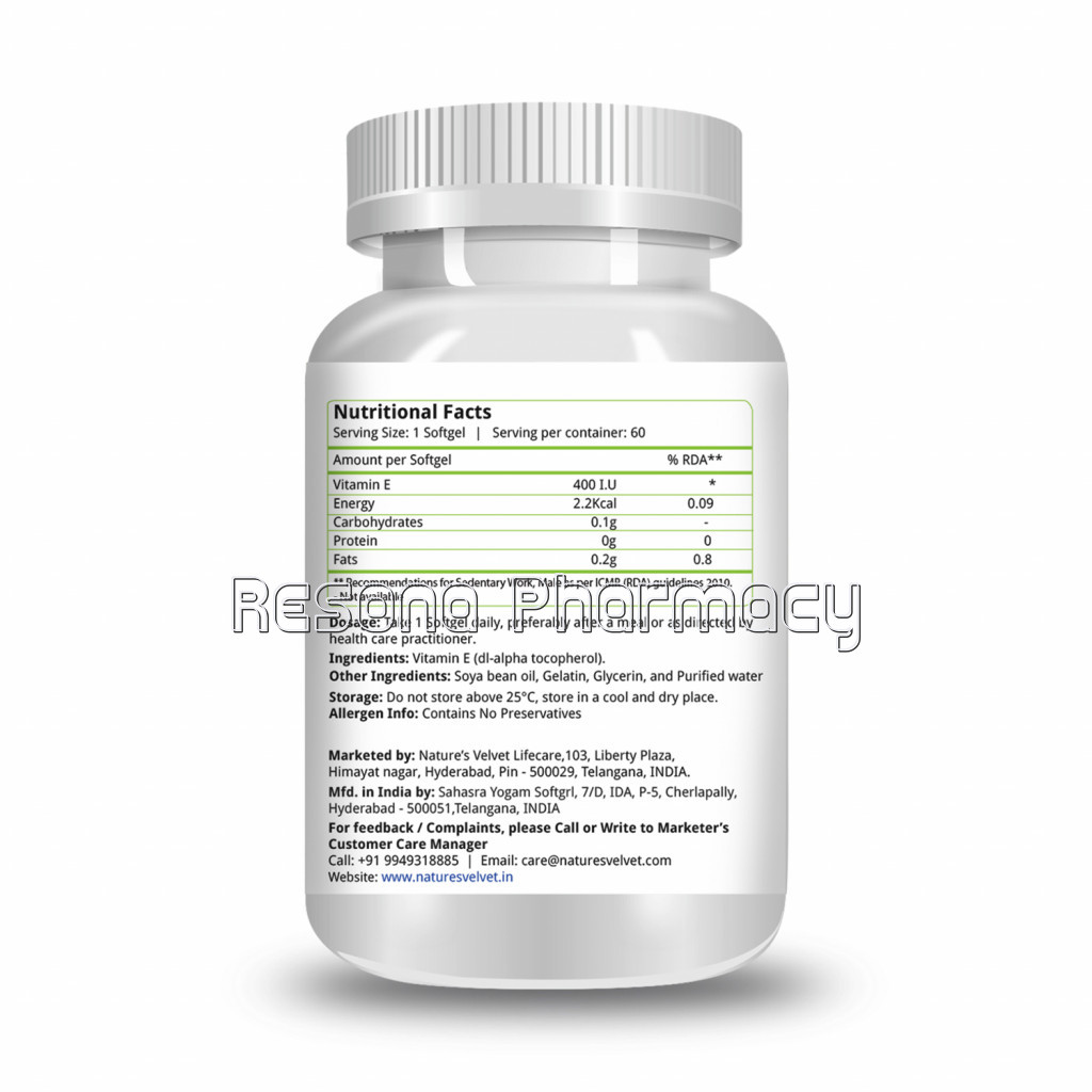 Vitamin E 400 I.U For Skin And Hair Health (60 Softgels) Pack Of 1