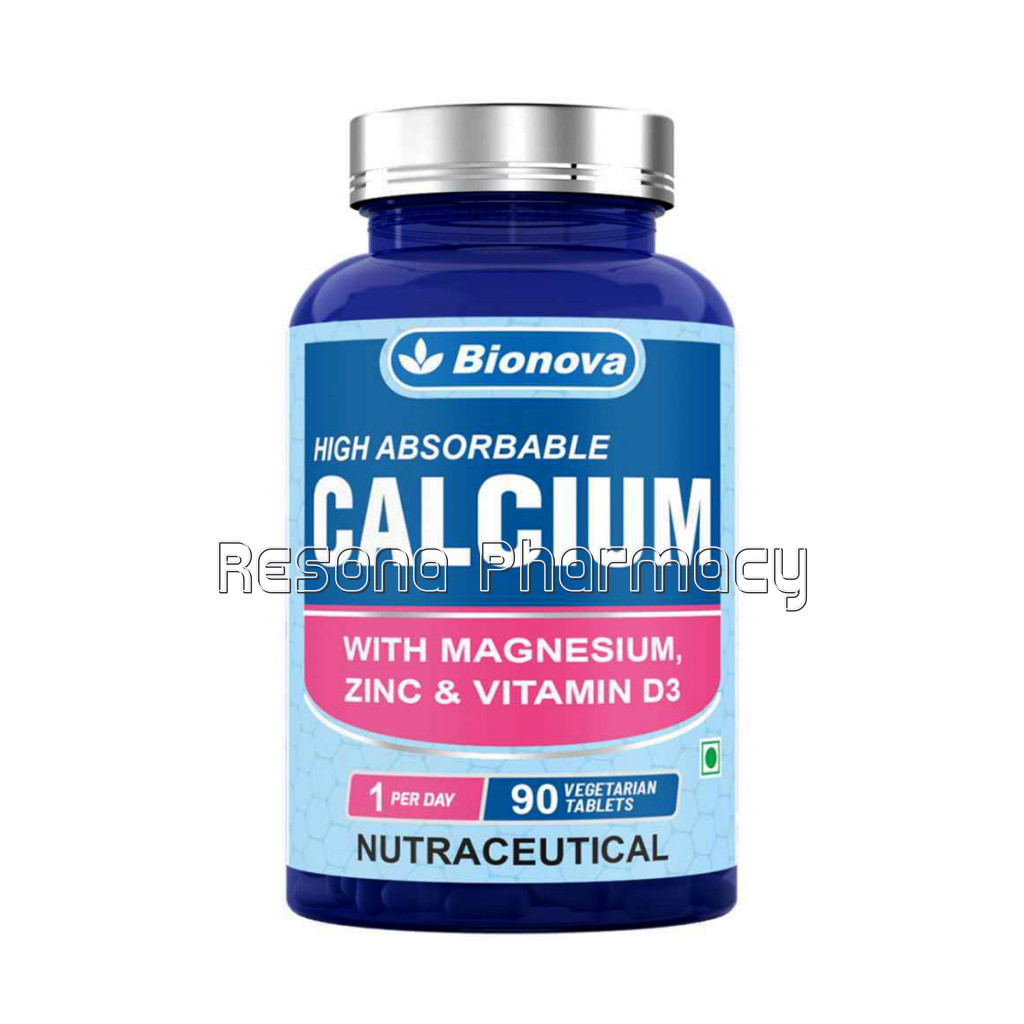 Bionova Calcium Tablets, Superior Absorption Of Calcium With Vitamin D, Zinc and Magnesium 90'S Pack