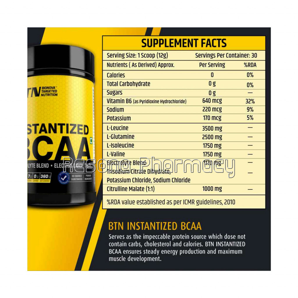 Btn Instantized Bcaa (2:1:1 Ratio) Pre And Post Workout Supplement, Enriched With Electrolytes, Electric Candy Taste   360G