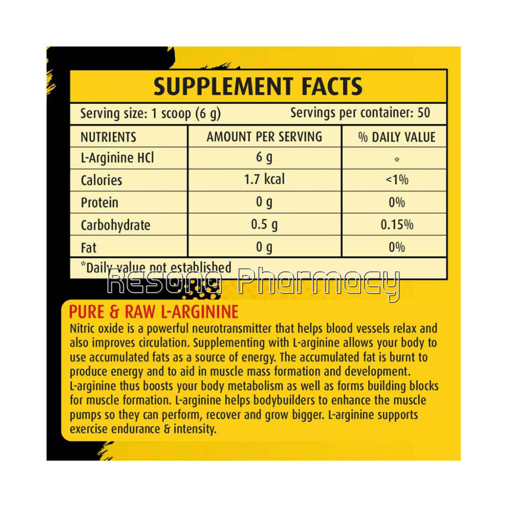 L Arginine Powder   Pure and Raw, Hplc Tested, Fermented and Suitable For Vegan, Pre Workout Supplement Powder (Unflavoured)   300G
