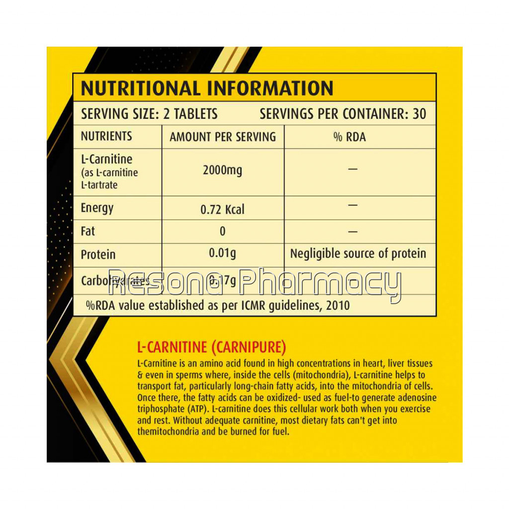 L Carnitine 2000 Mg | Supports Energy and Fat Metabolism | Better Absorption Technology |Suitable For Vegetarians   60 Tablets (30 Servings)