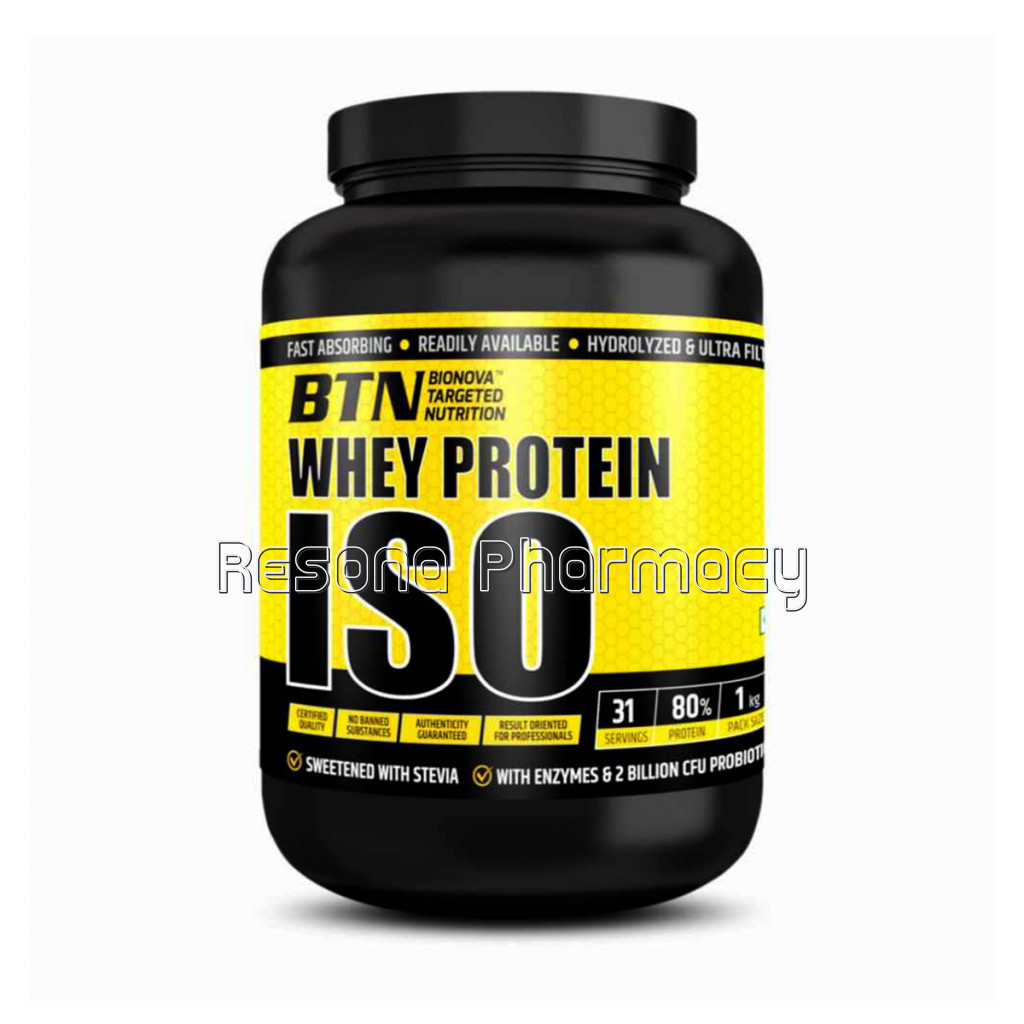 Btn 100% Whey Protein Isolate 1 Kg   31 Servings (Dutch Chocolate), 0G Sugar, 5.5G Bcaa, Sweetened With Stevia, Fortified With Digestive Enzymes and Probiotics