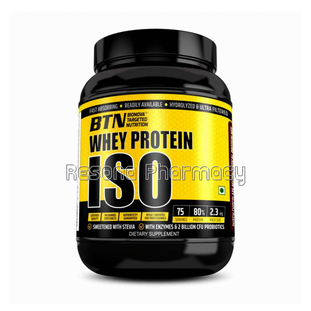 Btn 100% Whey Protein Isolate 2.3 Kg   75 Servings (Dutch Chocolate), 0G Sugar, 5.5G Bcaa, Sweetened With Stevia, Fortified With Digestive Enzymes and Probiotics