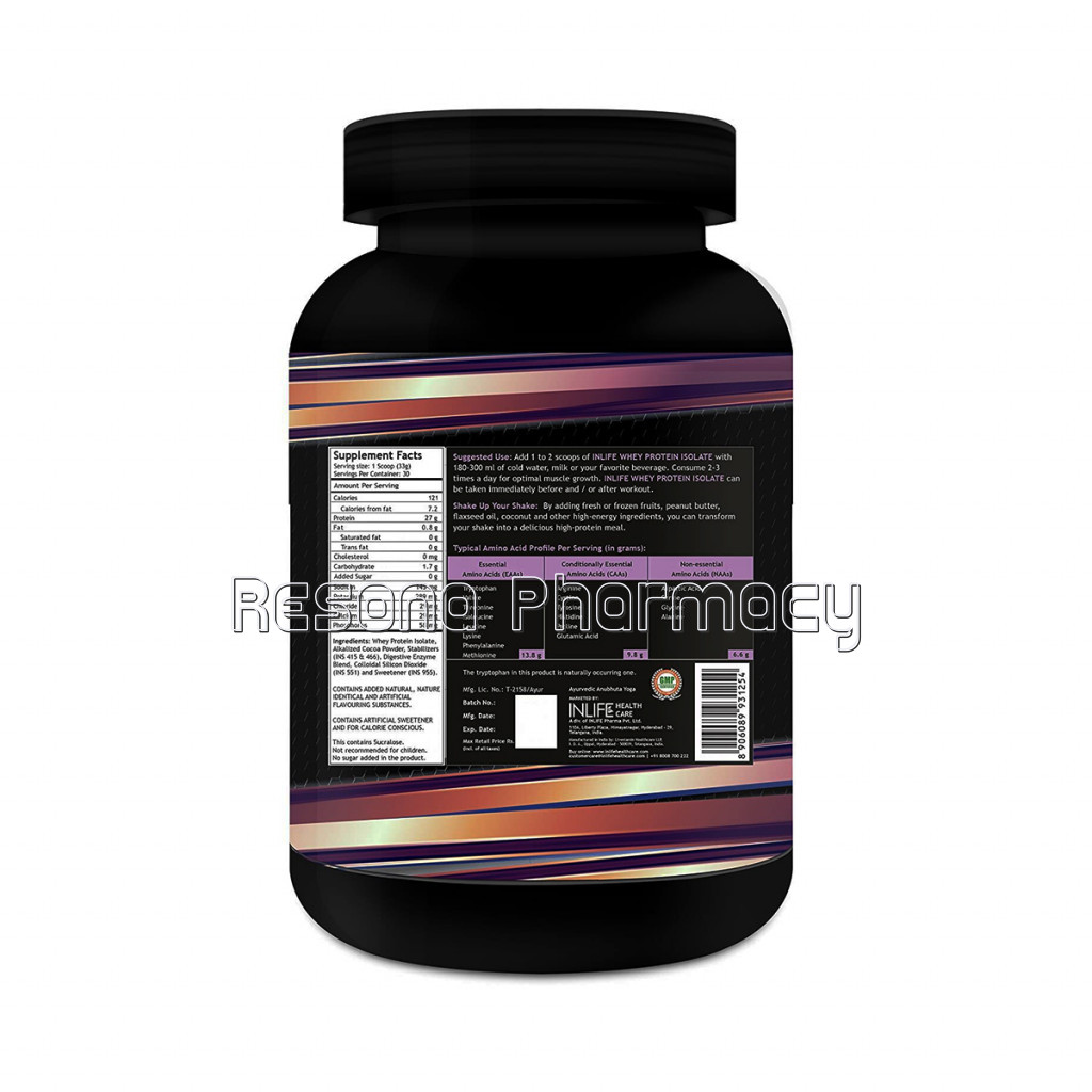 Inlife 100% Isolate Whey Protein Powder Supplement – 1Kg (Chocolate)