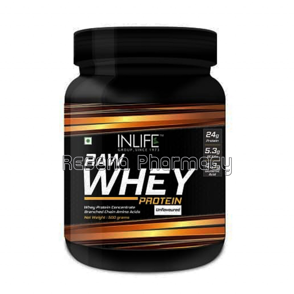 Inlife 100% Raw Whey Protein Concentrate Powder, 500Gms (Unflavoured)