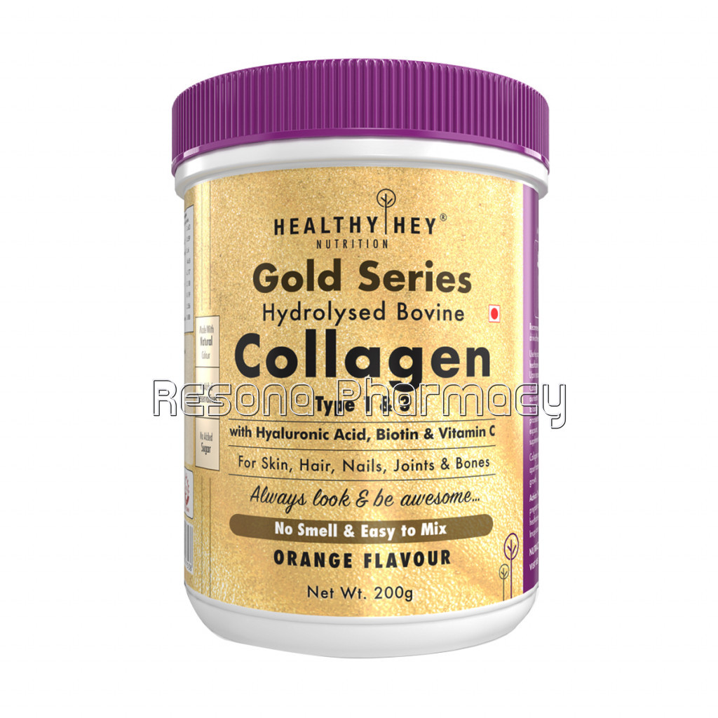 Collagen Gold Series With Hyaluronic Acid and Vitamin C   No Smell And Sugar Easy To Mix For Skin, Hair and Nails,200Gm   Orange