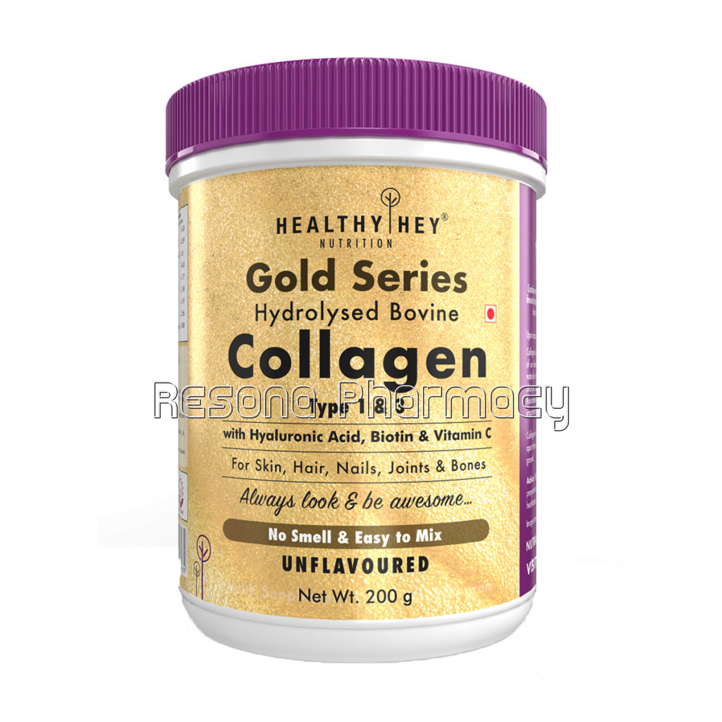Collagen Gold Series With Hyaluronic Acid and Vitamin C   No Smell And Sugar Easy To Mix For Skin, Hair and Nails,200Gm   Unflavoured