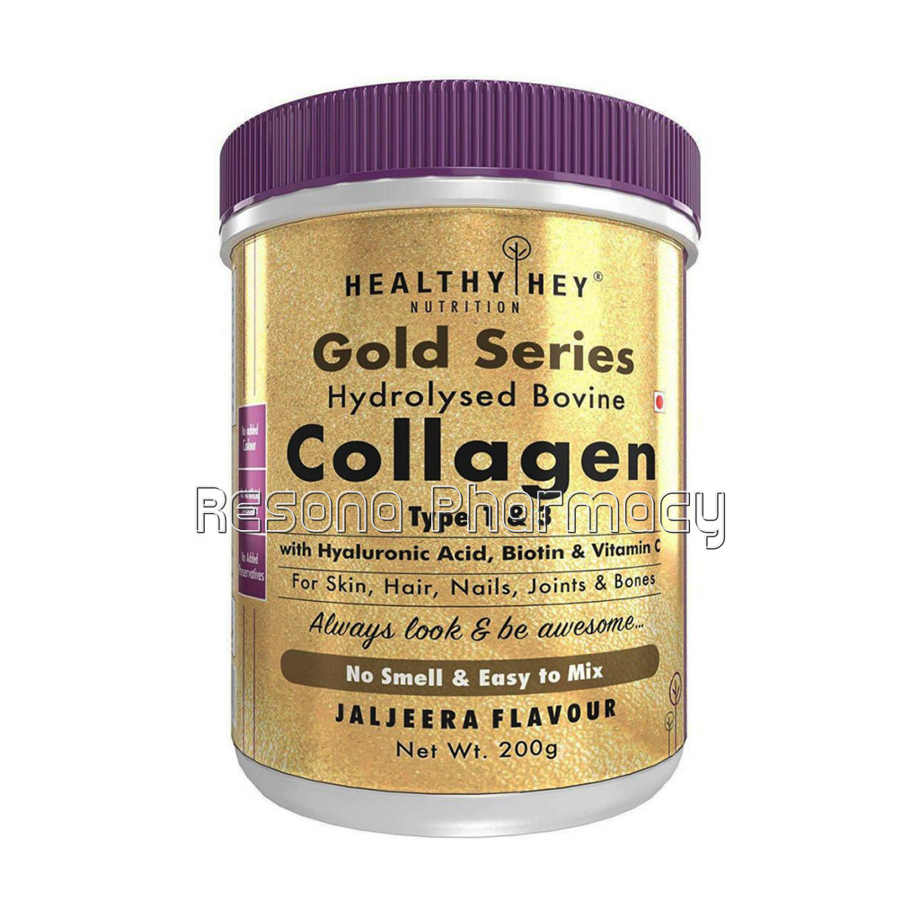 Collagen Gold Series With Hyaluronic Acid and Vitamin C   No Smell And Sugar Easy To Mix For Skin, Hair and Nails,200Gm   Jaljeera