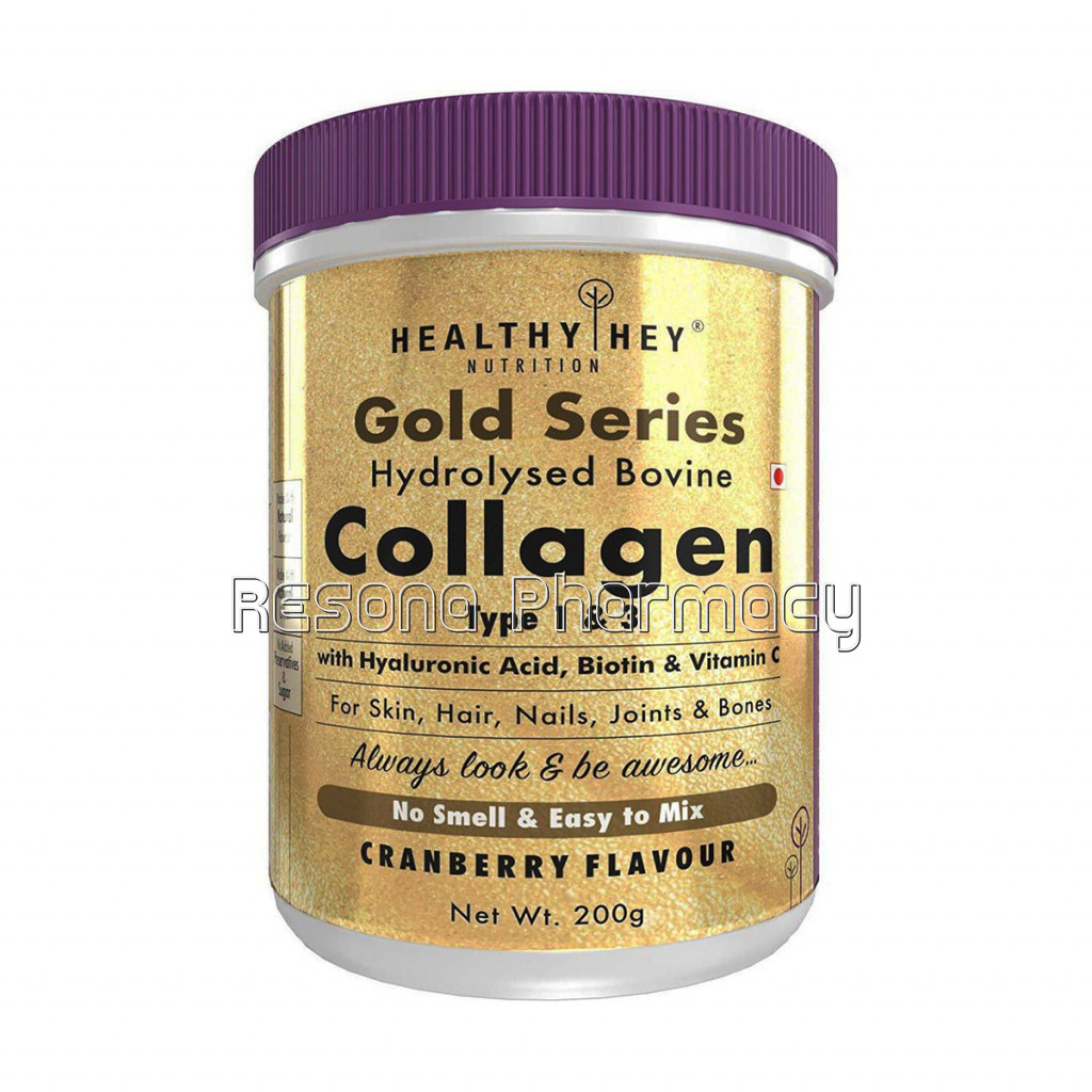 Collagen Gold Series With Hyaluronic Acid and Vitamin C   No Smell And Sugar Easy To Mix For Skin, Hair and Nails,200Gm   Cranberry