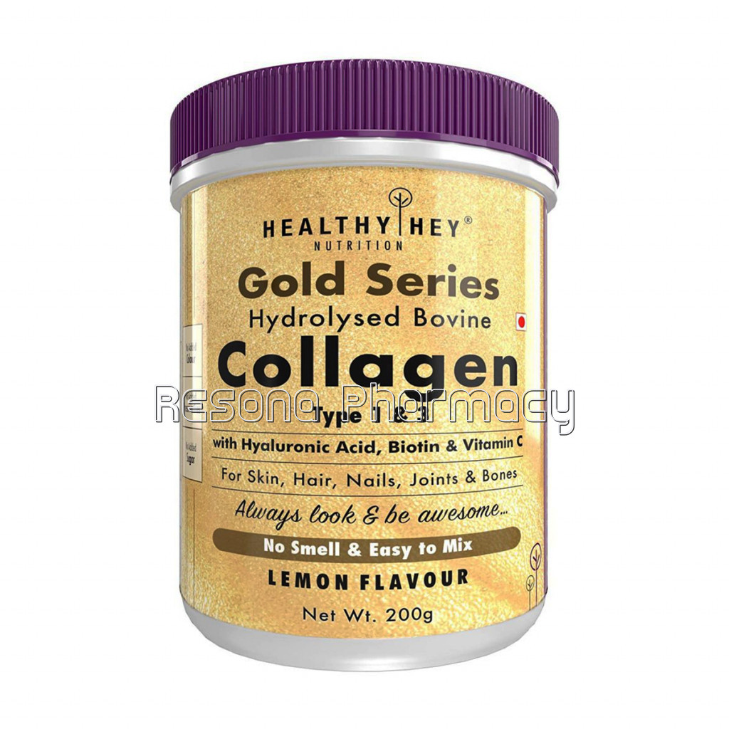 Collagen Gold Series With Hyaluronic Acid and Vitamin C   No Smell And Sugar Easy To Mix For Skin, Hair and Nails,200Gm   Lemon