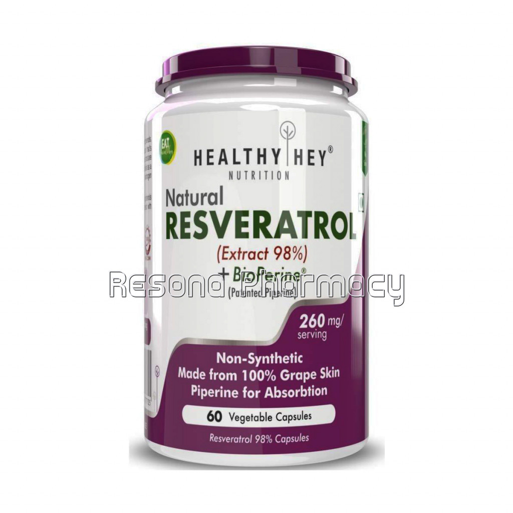 Resveratrol Extract 98% Plus Bioperine For Absorption   260Mg   60 Vegetable Capsules