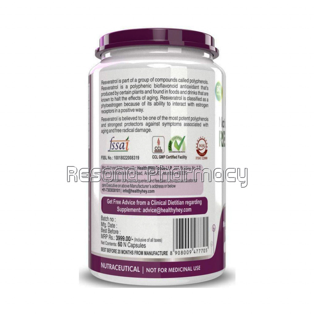 Resveratrol Extract 98% Plus Bioperine For Absorption   260Mg   60 Vegetable Capsules