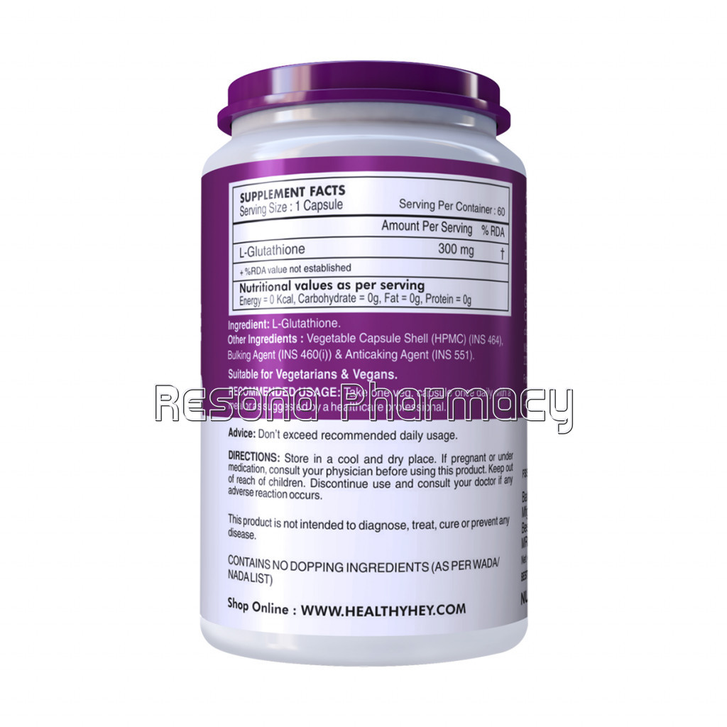 Glutathione (Reduced)   Support Skin Health   100% Vegetarian Source   300Mg   60 Veg Capsules