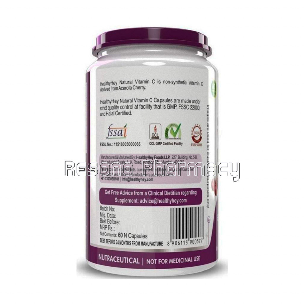 NaNaturalVitamin C From Cherry   Promotes Immunity   Strong Antioxidant   60 Veg. Capsules