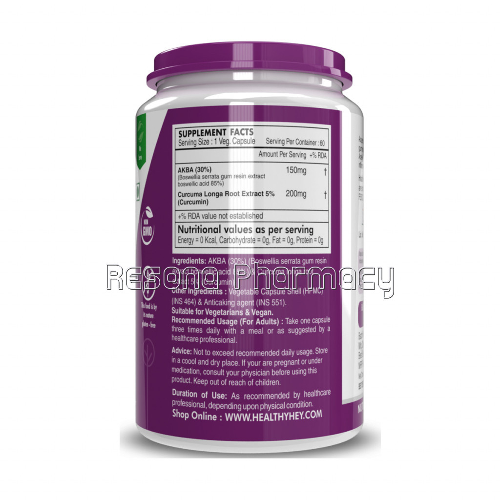 Akba With 85% Boswellic Acid and Curcumin   100% NaNaNatural  Joint Health Supplement   350Mg   60 Veg Capsules