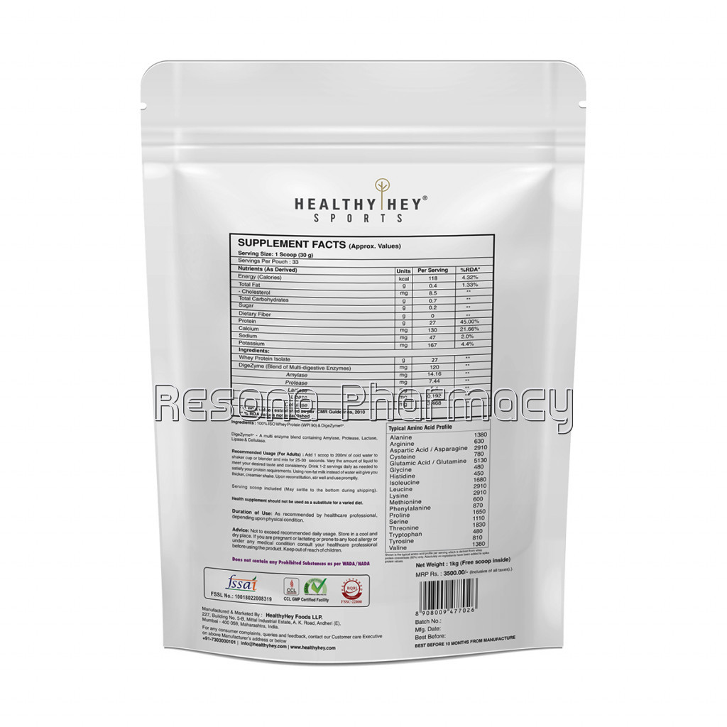 Isoreal  Whey Protein Isolate – 90% Protein – 1Kg (2.2 Lbs) – Produced In Usa – Unflavoured – Gmo Free   Unflavoured