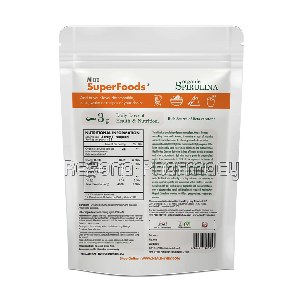 Spirulina Powder Organic   Micro Superfood   Rich In Protein, Vitamins And Minerals 100G