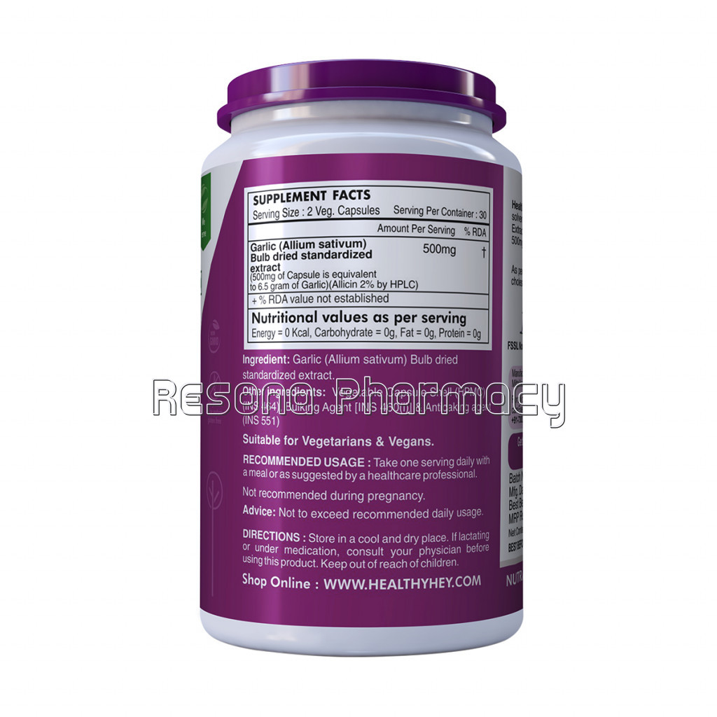 Odorless Garlic Extract (1:13) Allium Sativum   2% Allicin   500Mg (60 Veg Capsules)