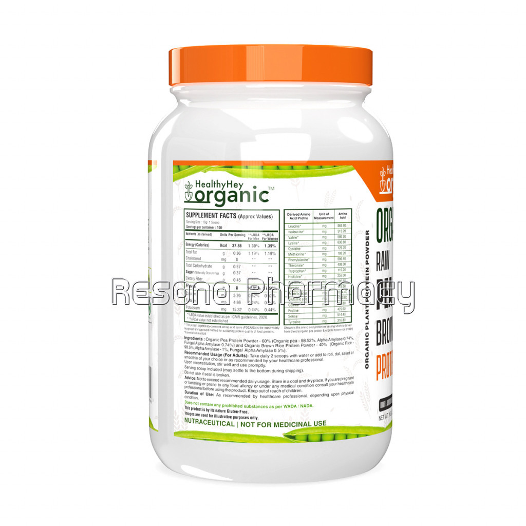 Raw Pea and Brown Rice Protein Isolate   100% Plant Protein Powder   Non Gmo and Gluten Free   1Kg (Unflavoured 1Kg)