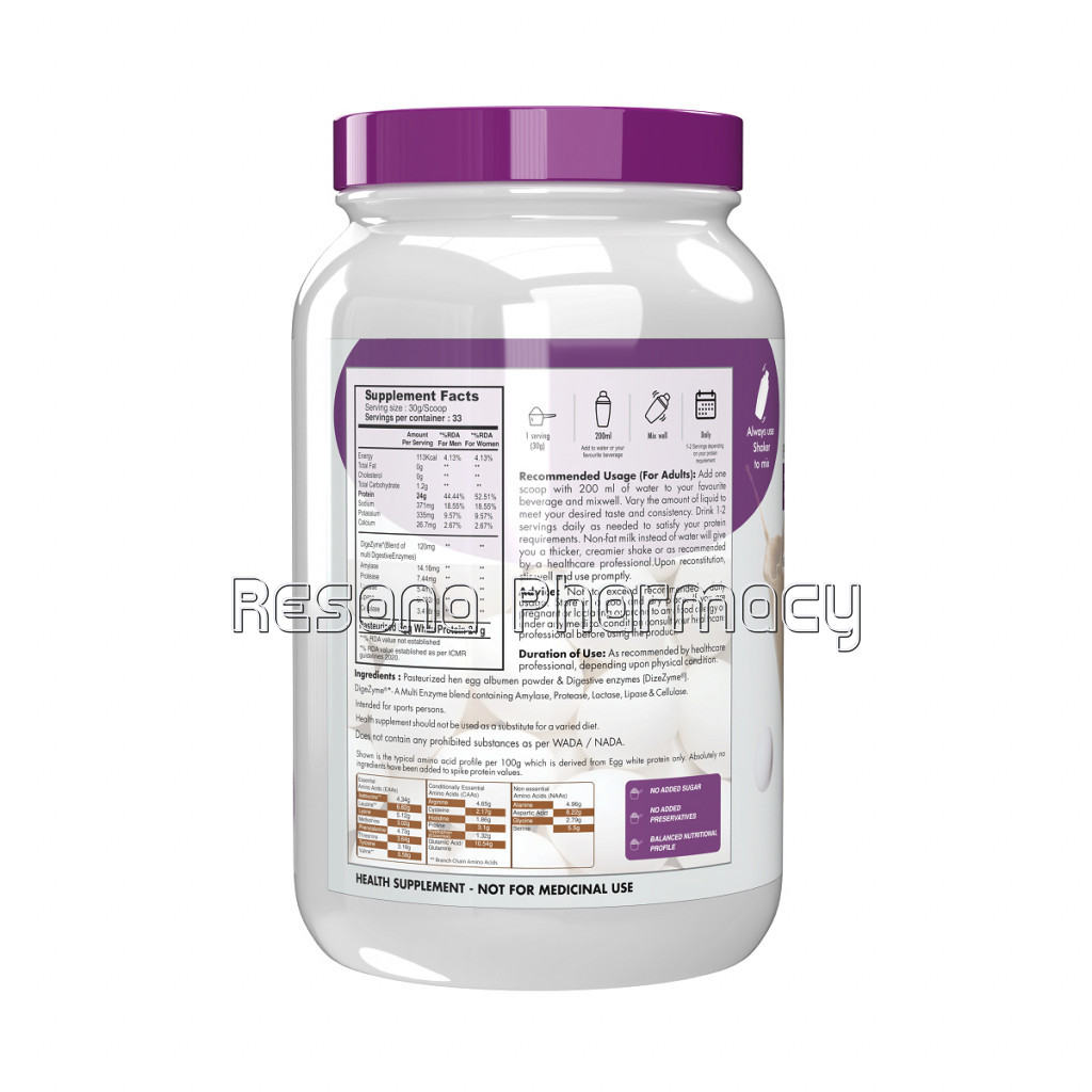 Egg White Protein   Instant Mix   80% Protein   Non Gmo and Lactose Free   1 Kg (Unflavoured)