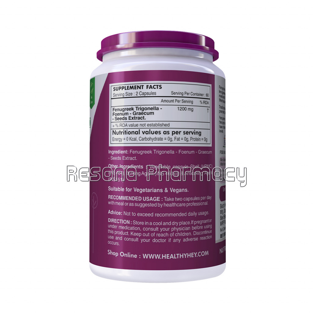 Fenugreek Seed 50% Methi Extract   1200 Mg Veg Capsule, 120 Count