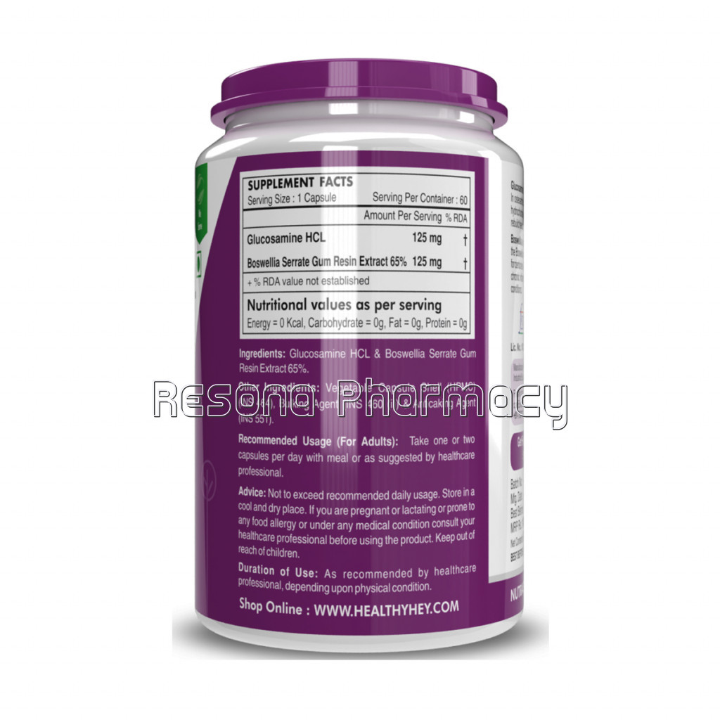 Glucosamine Hcl Plus Boswellia   Support Joint Health   250Mg   60 Capsules