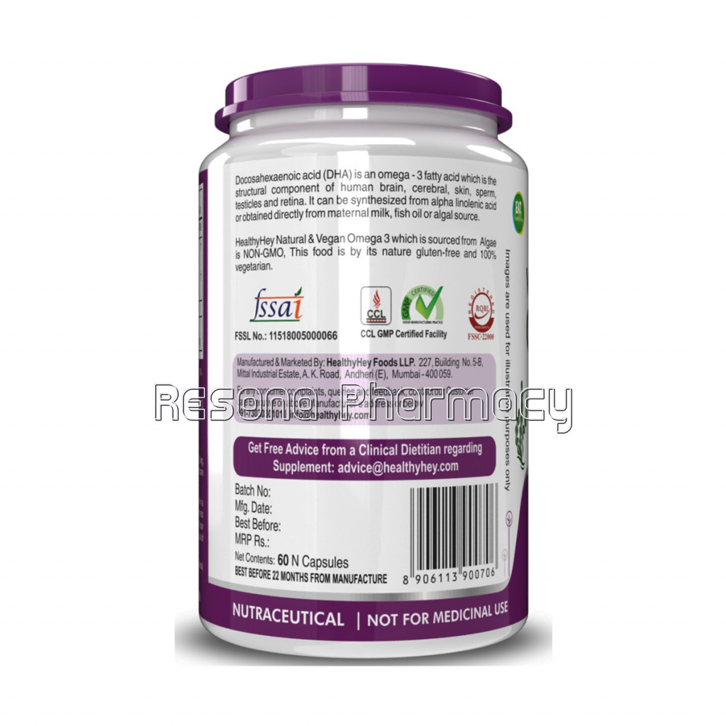NaNaturalOmega 3   Plant Based   Support Heart, Brain and Joint   Sourced From Algae   Fish Oil Free   1000Mg   60 Veg Capsules