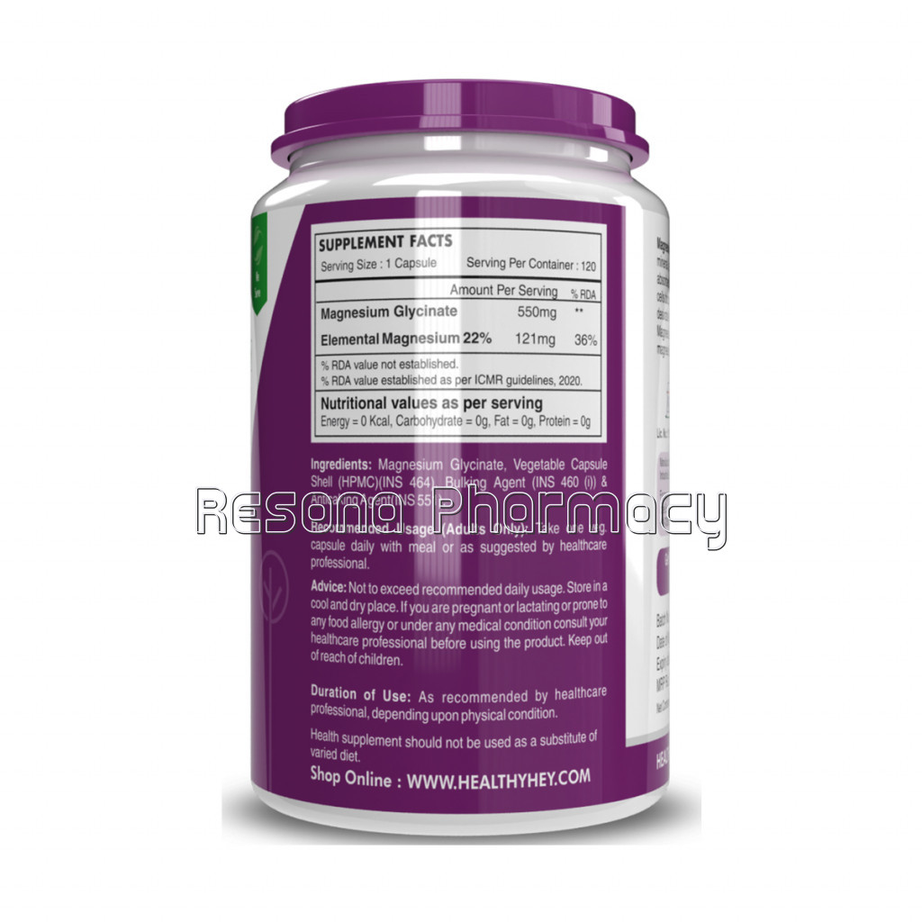 Magnesium Glycinate   High Absorption   550Mg   120 Vegetable Capsules