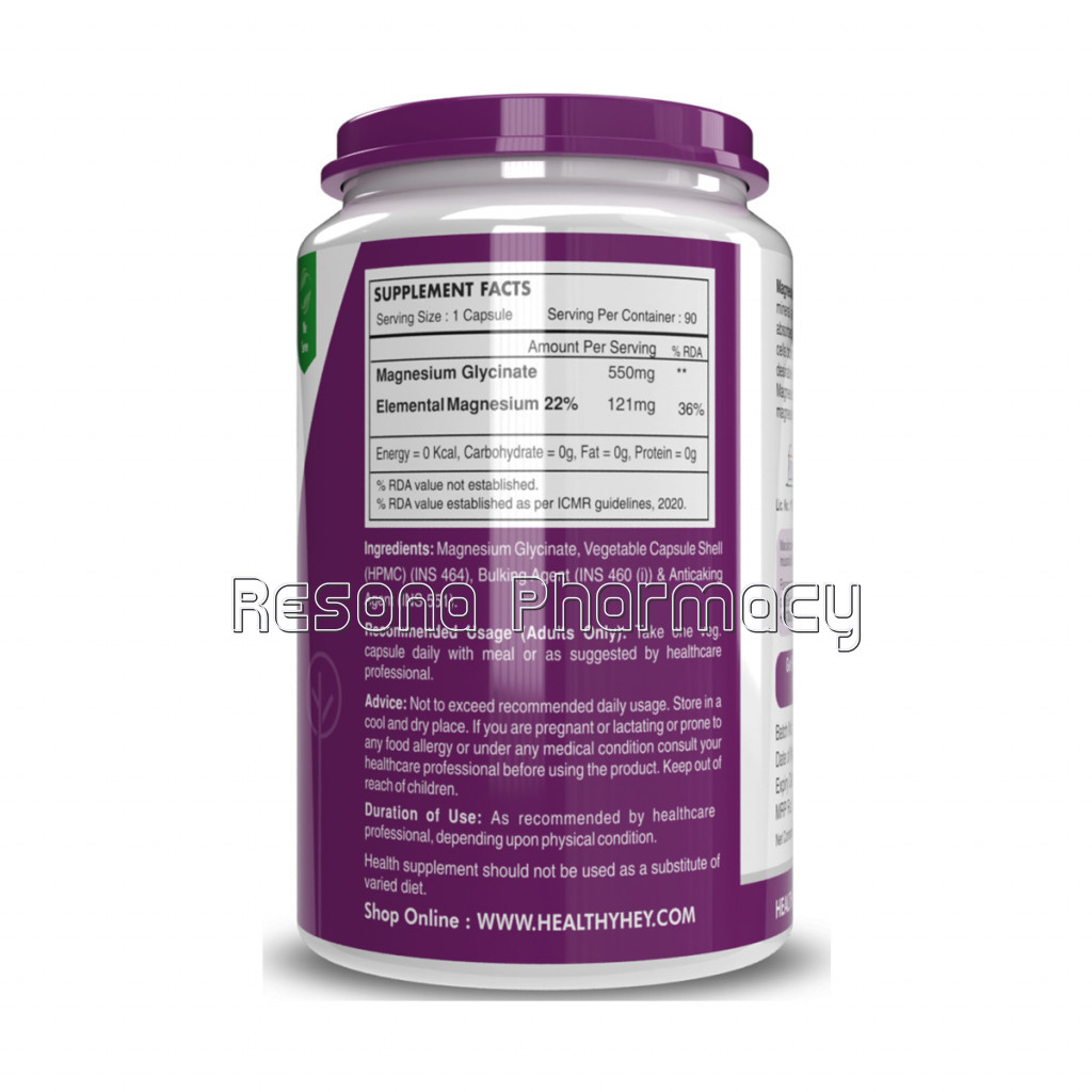 Magnesium Glycinate   High Absorption , 550Mg, 90 Vegetable Capsules