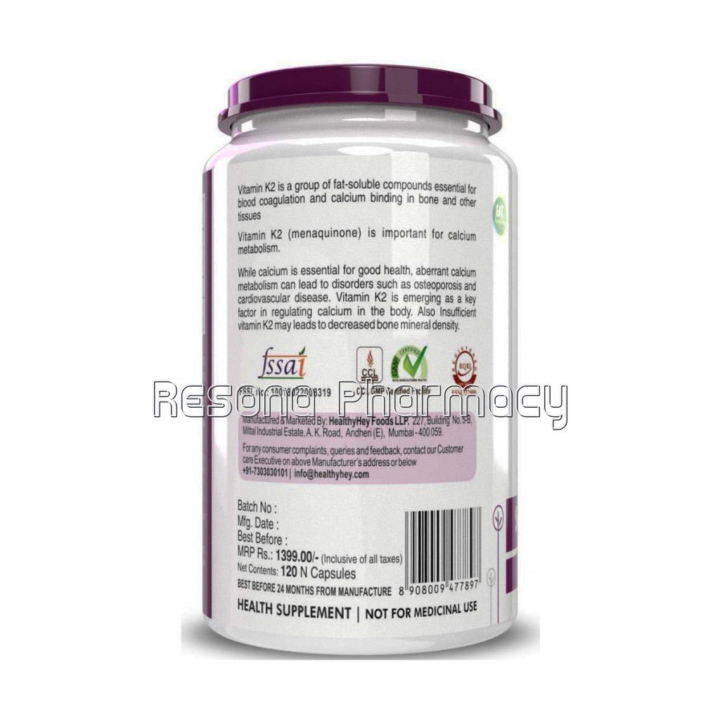 Vitamin K2 Mk7 100% Vegetarian Source   Support Bone Health   55Mcg   120 Vegetable Capsules