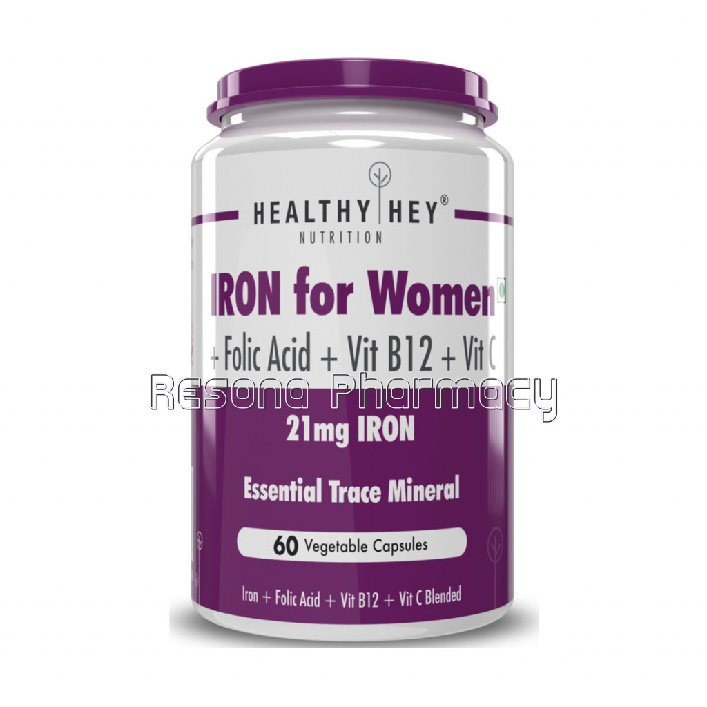 Iron Supplement For Women  100% Chelated   With Vitamin B12, Folic Acid and Vitamin C For High Absorption (60 Veg Capsules)