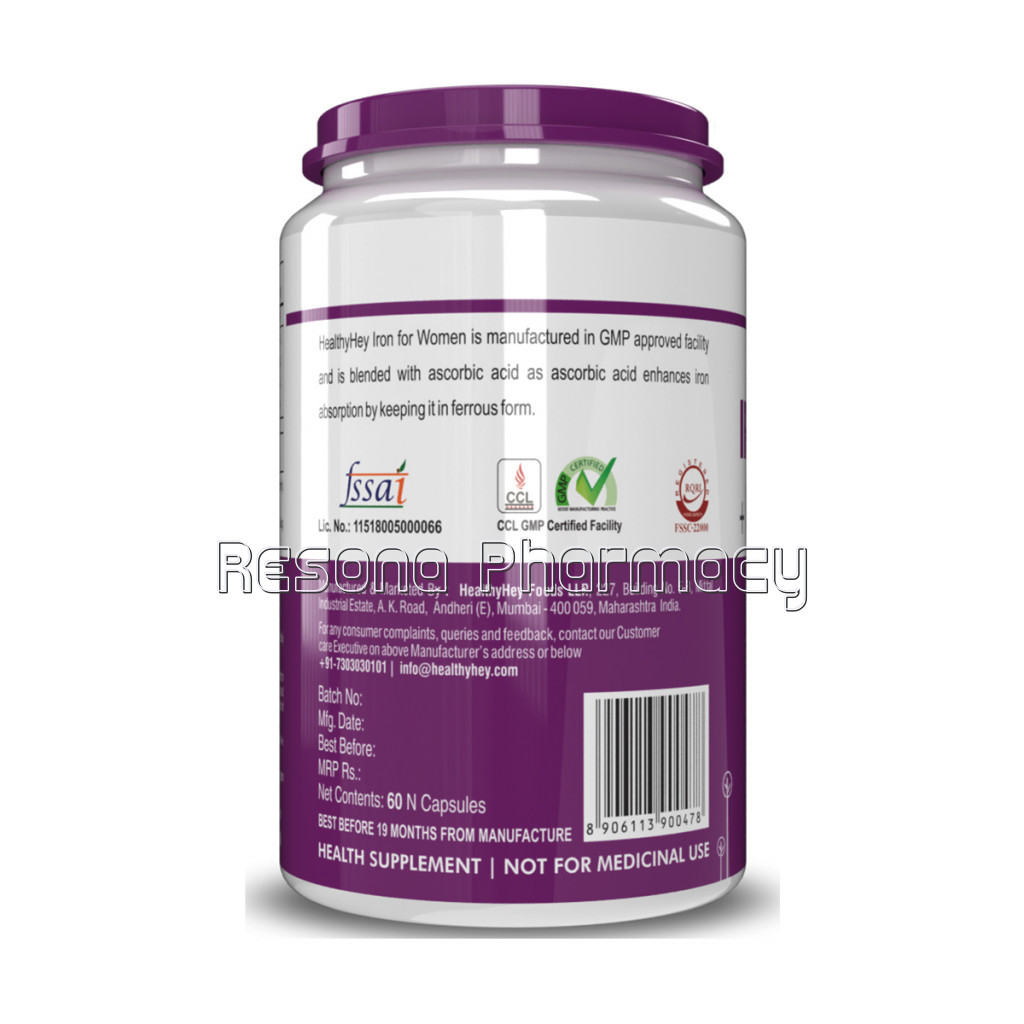 Iron Supplement For Women  100% Chelated   With Vitamin B12, Folic Acid and Vitamin C For High Absorption (60 Veg Capsules)