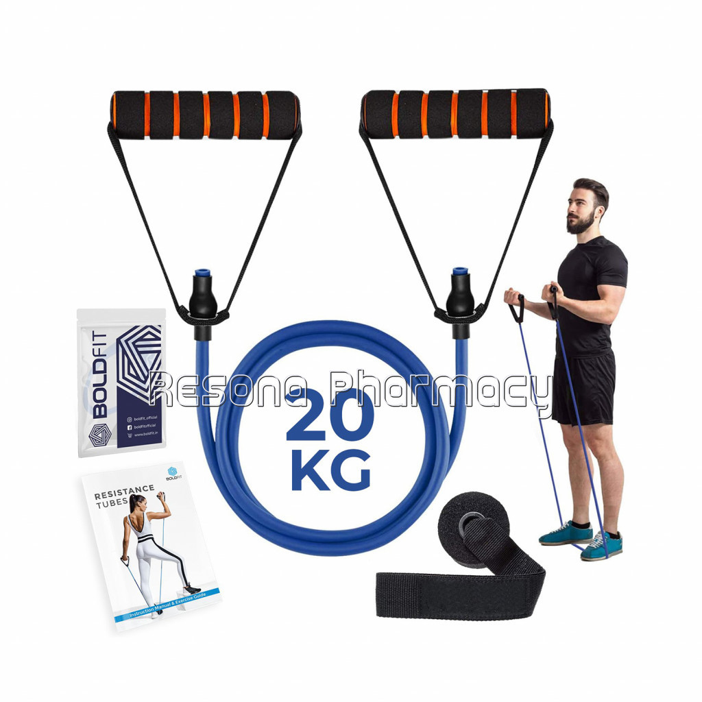 Boldfit Resistance Tube With Foam Handles Blue 20 Kg