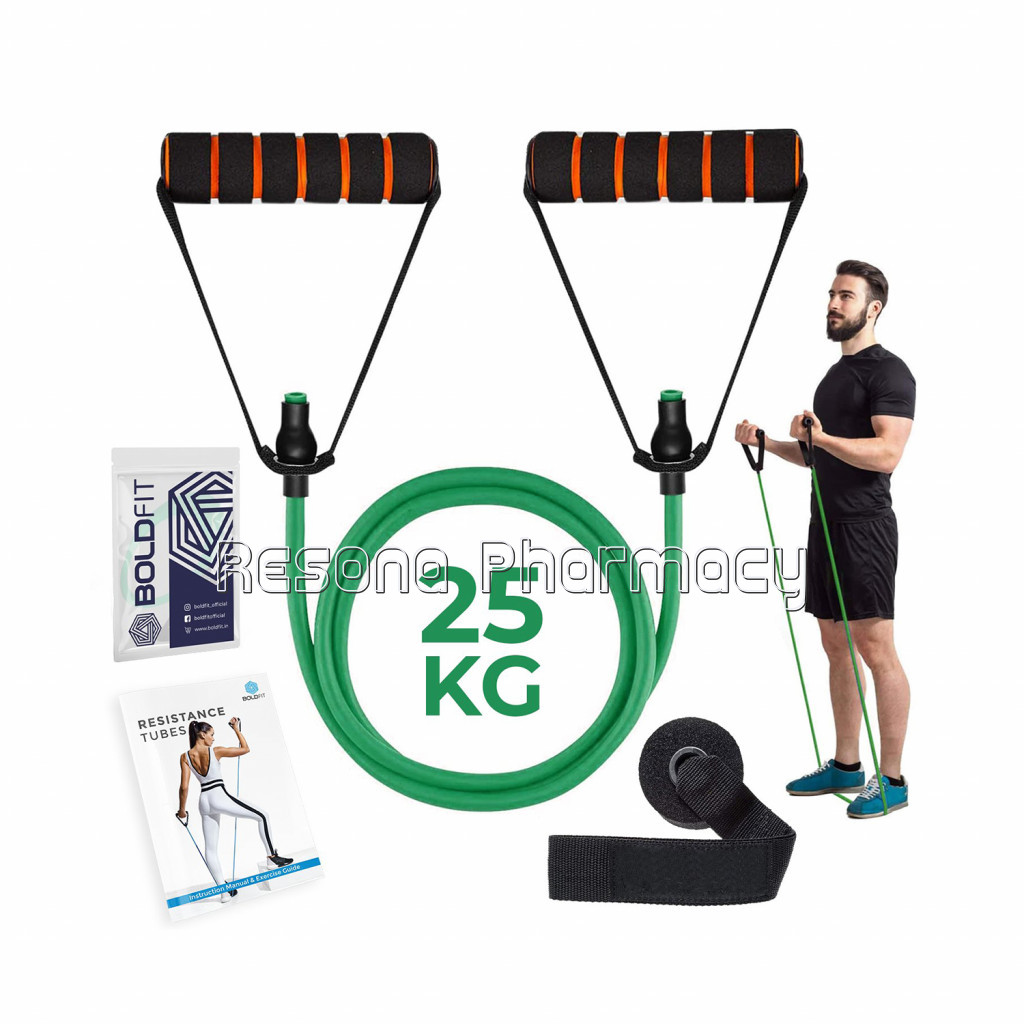 Boldfit Resistance Tube With Foam Handles Green 25 Kg