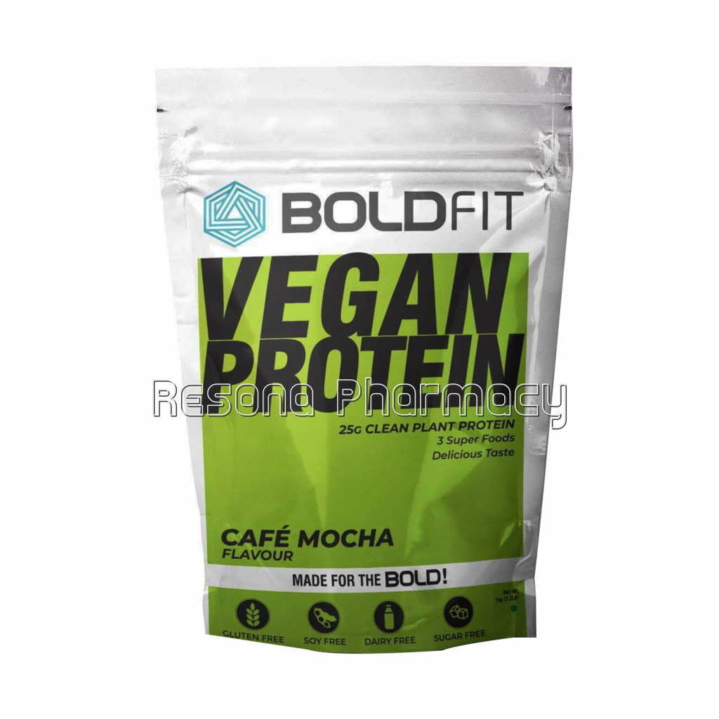 Boldfit Vegan Plant Protein   Low Carb, Zero Sugar and Keto Friendly Cafe Mocha 1 Kg