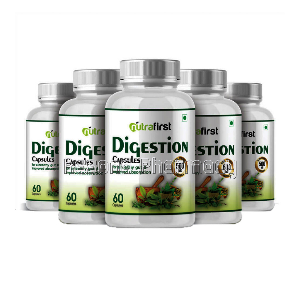 Nutrafirst Digestion Capsules 500Mg For Acidity And Constipation – 60 Capsules (Pack Of 5)