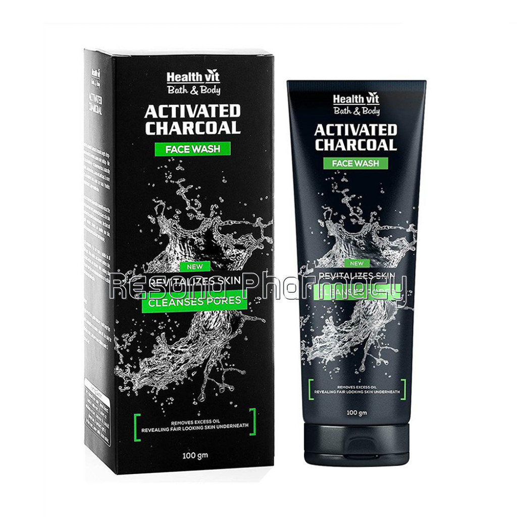Healthvit Activated Charcoal Facewash, 100G | Deep Cleansing, Brightening and Refreshing