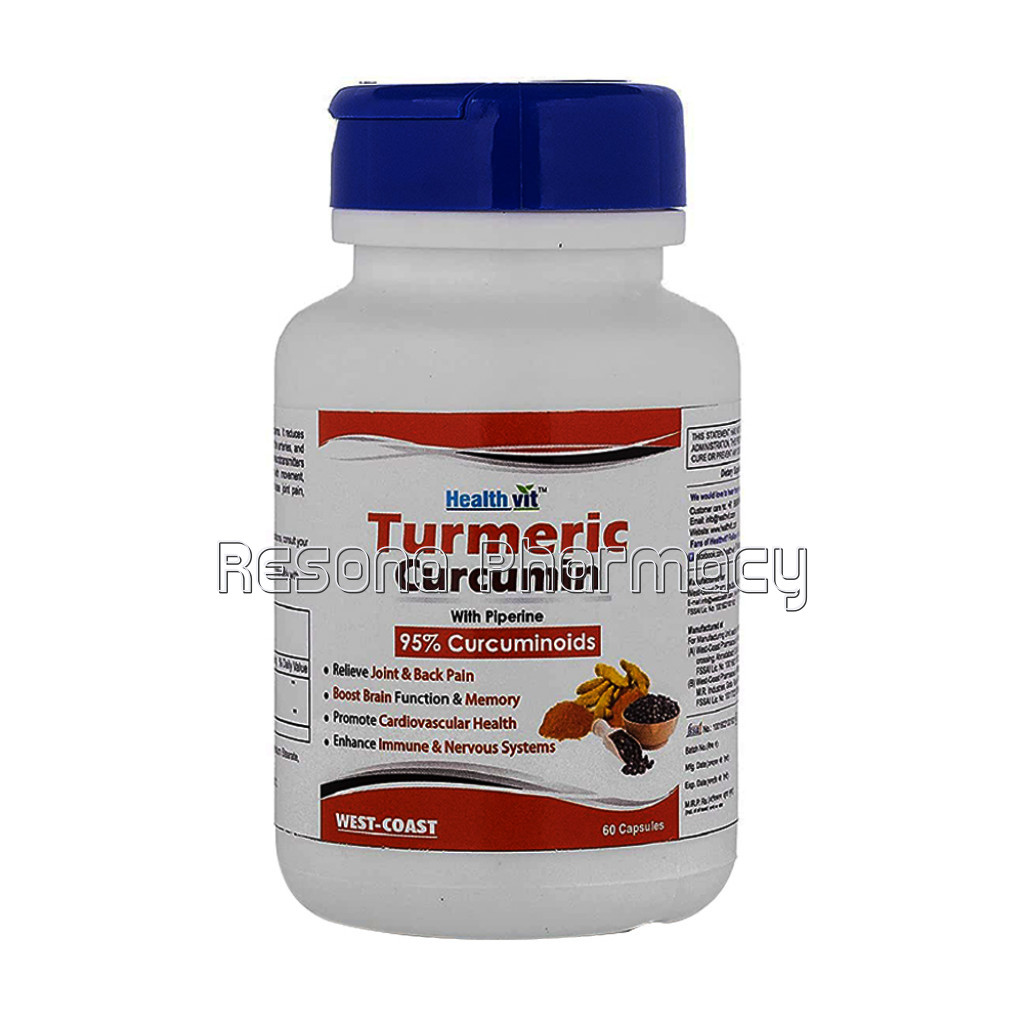 Healthvit Turmeric Curcumin Extract With Piperine Extract 60 Capsules (95% Curcuminoids) For Immune and Nervous System