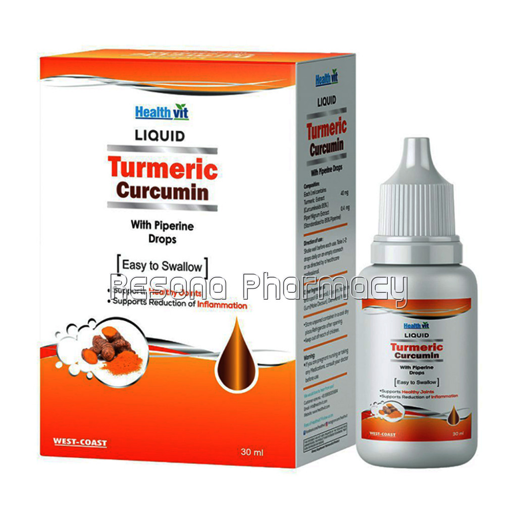 Healthvit Turmeric Extract 40Mg Curcumin (Curcuminoids 95%) With Piperine Liquid Drops Immunity Booster And NaturalAntioxidant   30Ml (Easy To Swallow)